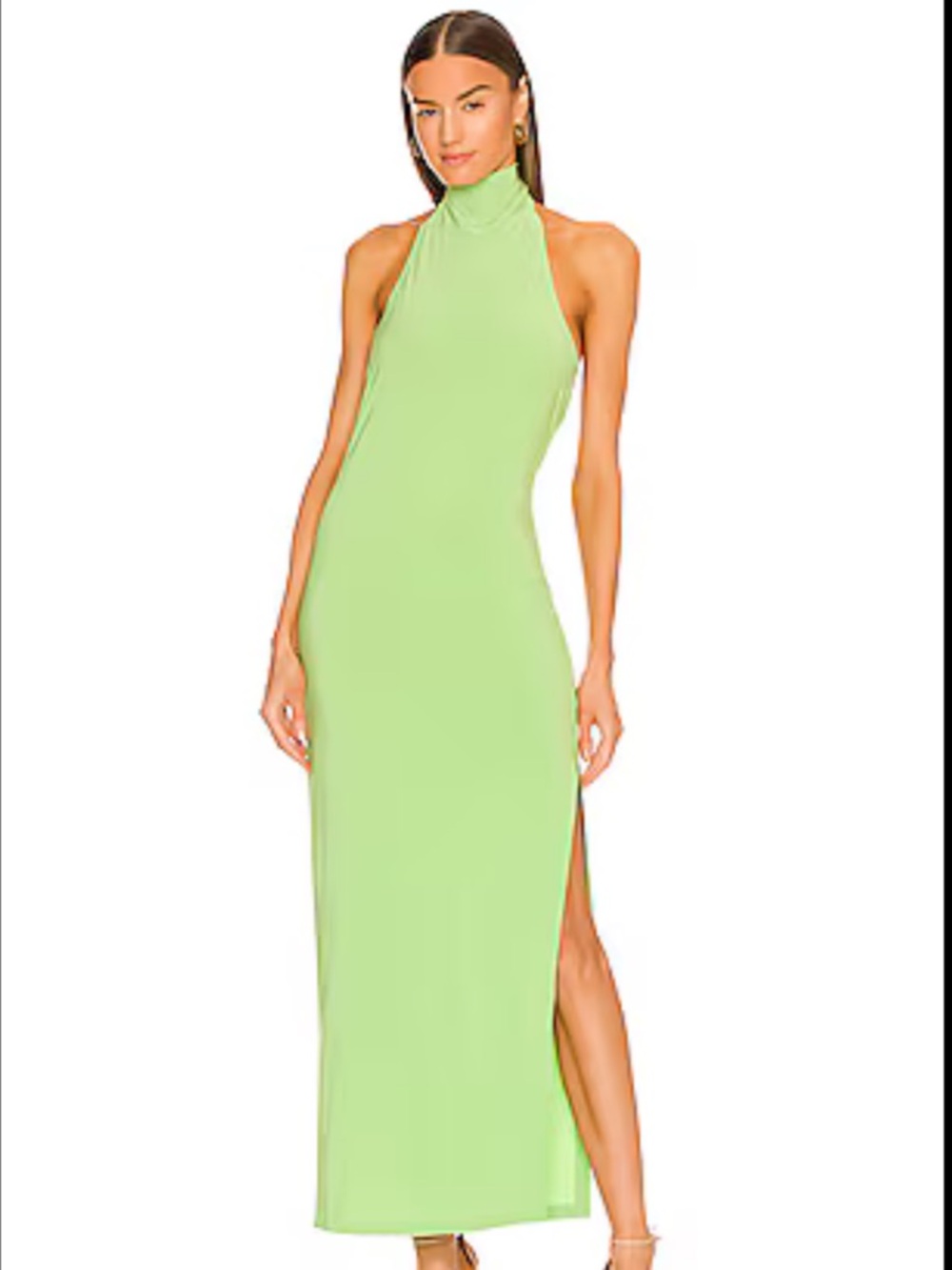 Norma Kamali X REVOLVE Halter Turtle Side Slit Gown in Gemini Green